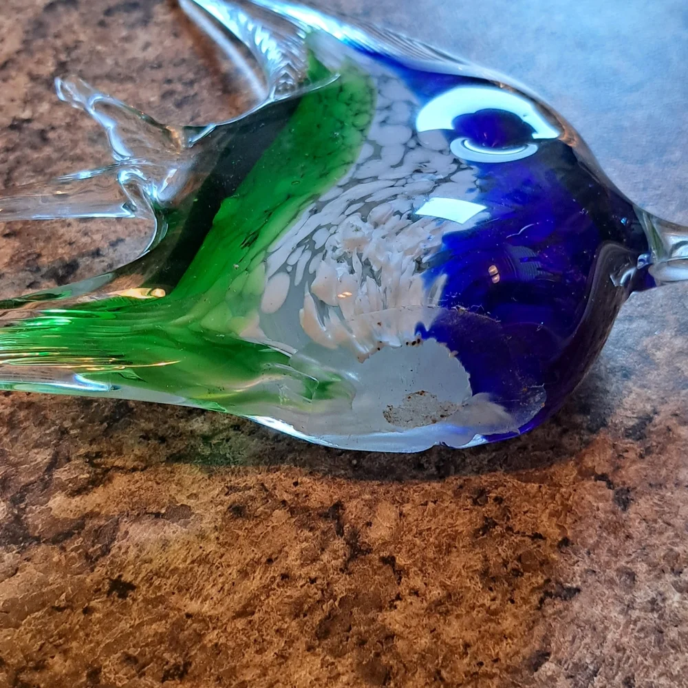 Beautiful Fish Paperweight Blown Glass Figurine Fused Colored Glass